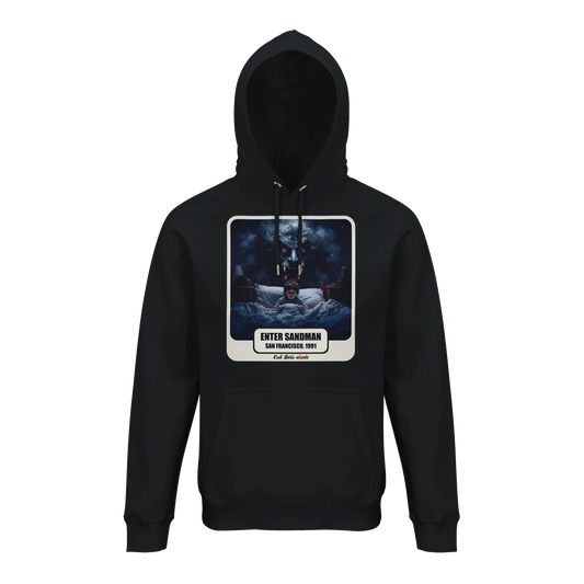 Felpa con cappuccio premium nero con la stampa Rock Art «Enter Sandman»