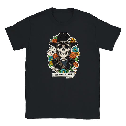 T-shirt nera con la calavera Ride Fast Play Loud