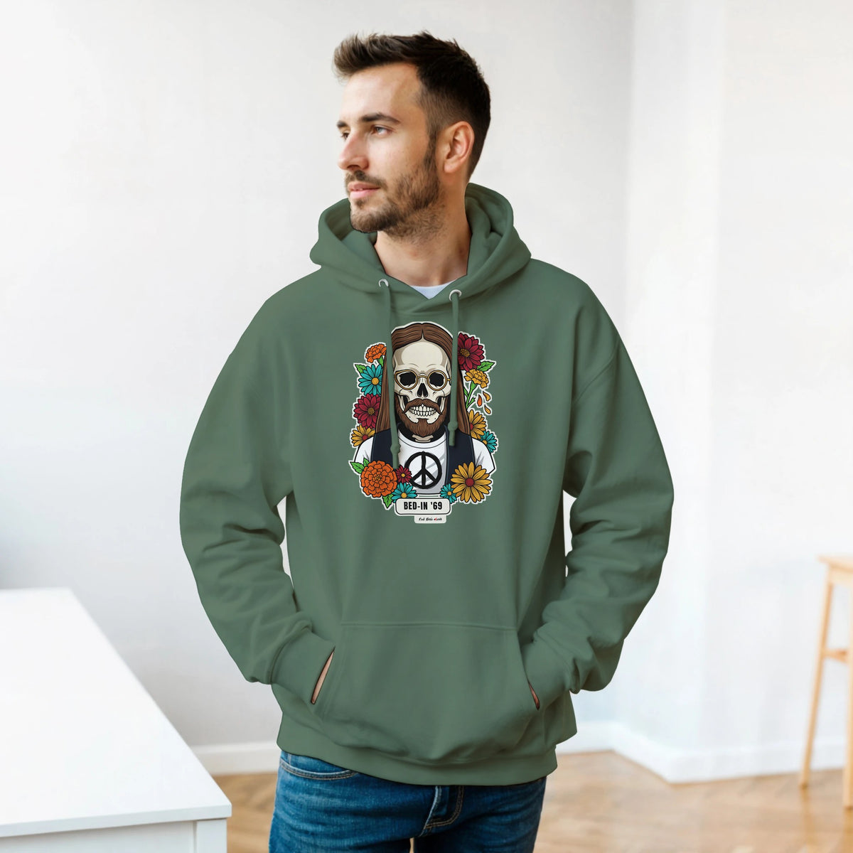Felpa con cappuccio con la calavera Bed-In '69 – Calaveras del Rock