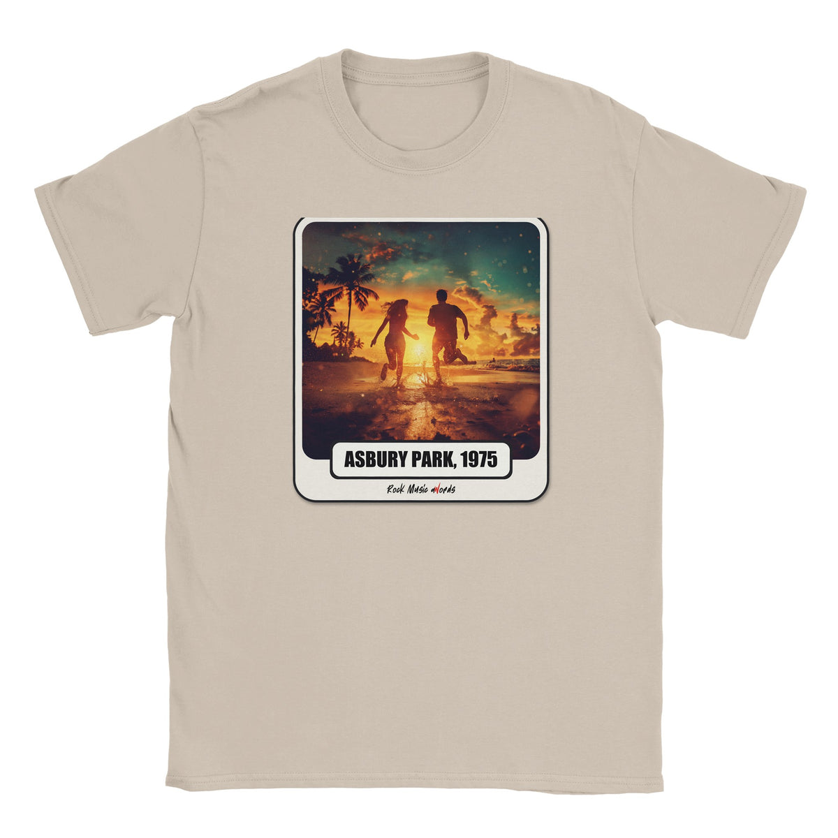 T-shirt Rock Art «Born to Run» (Asbury Park, 1975), colore Sabbia