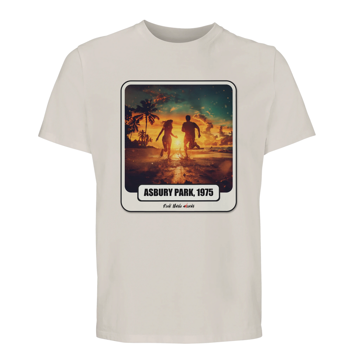 T-shirt premium Rock Art «Born to Run» (Asbury Park, 1975), colore Bianco naturale