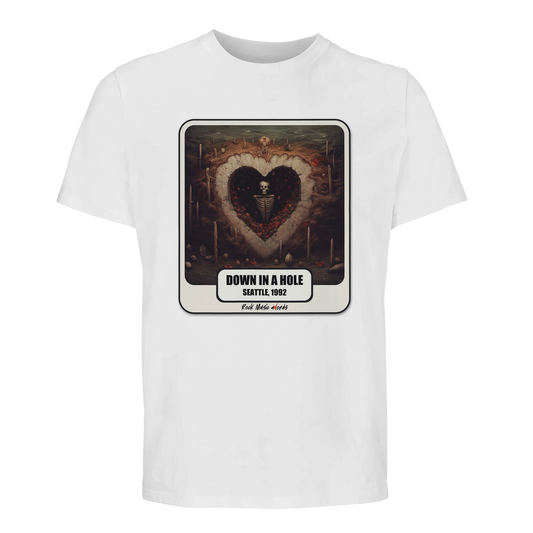 T-shirt premium bianco con la stampa Rock Art «Down in a Hole»