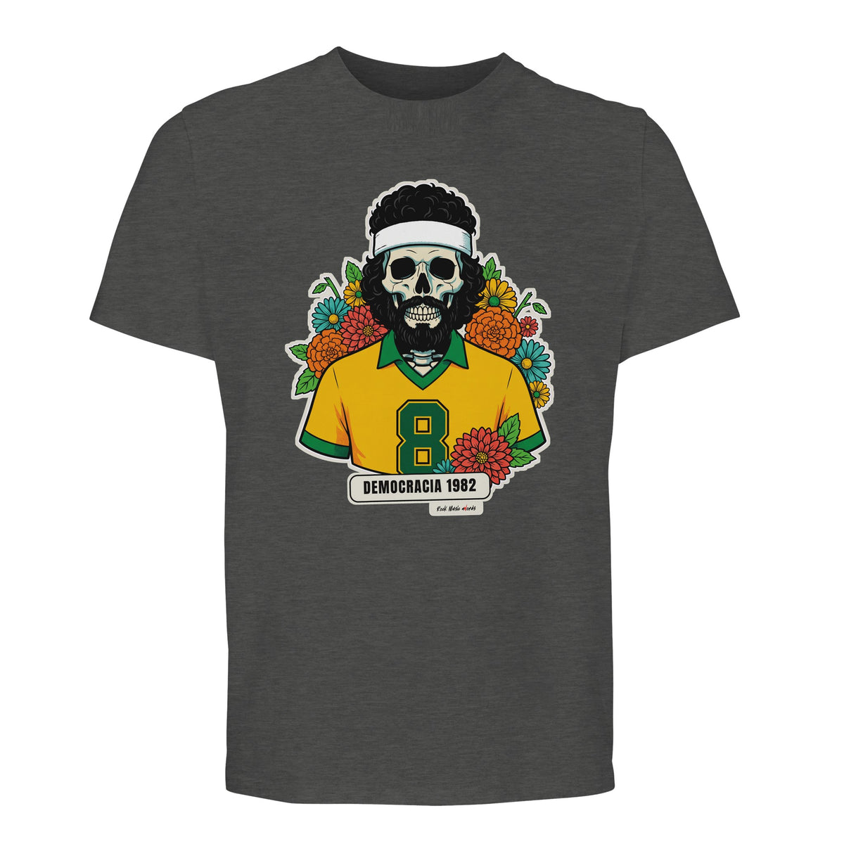 T-shirt Premium grigio melange con la calavera Democracia 1982