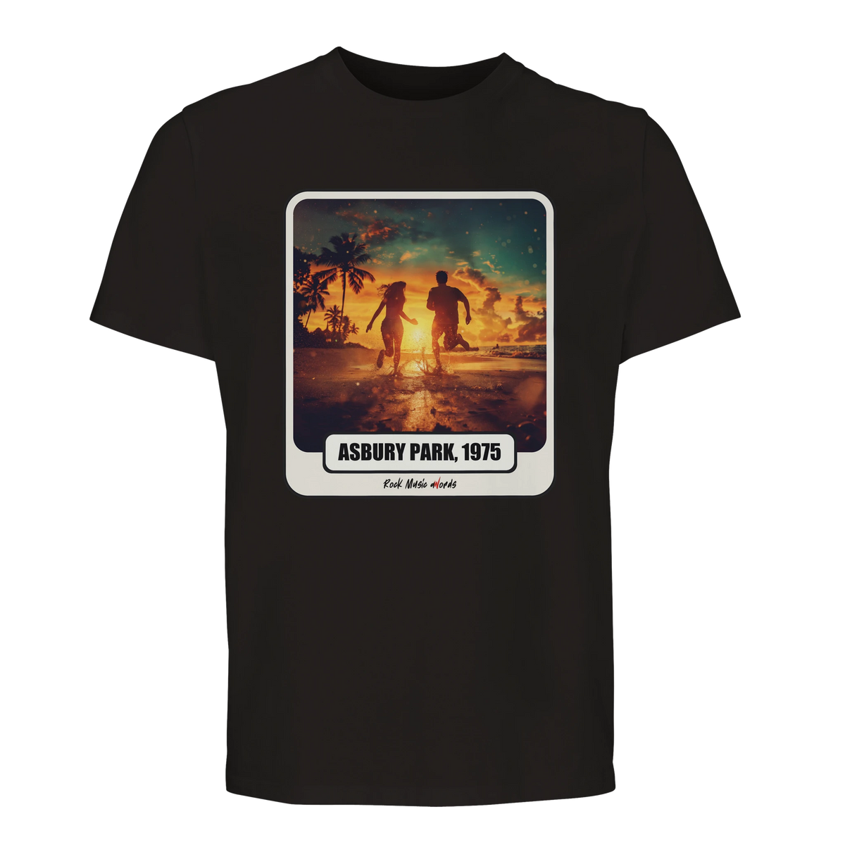 T-shirt premium Rock Art «Born to Run» (Asbury Park, 1975), colore Nero