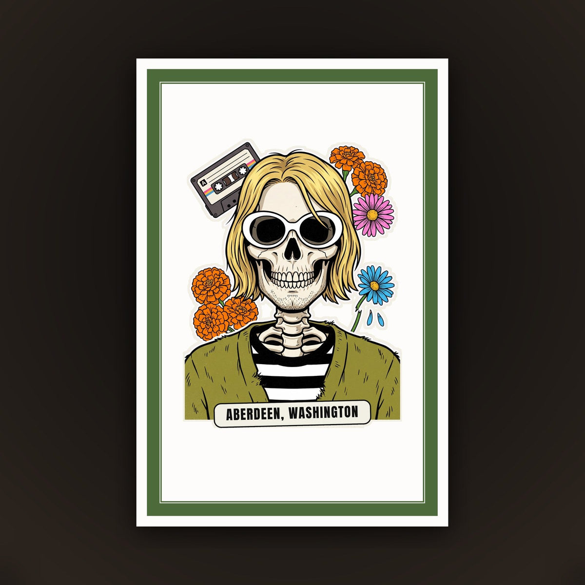 Calavera Aberdeen, card 10 x 15 con cornice verde