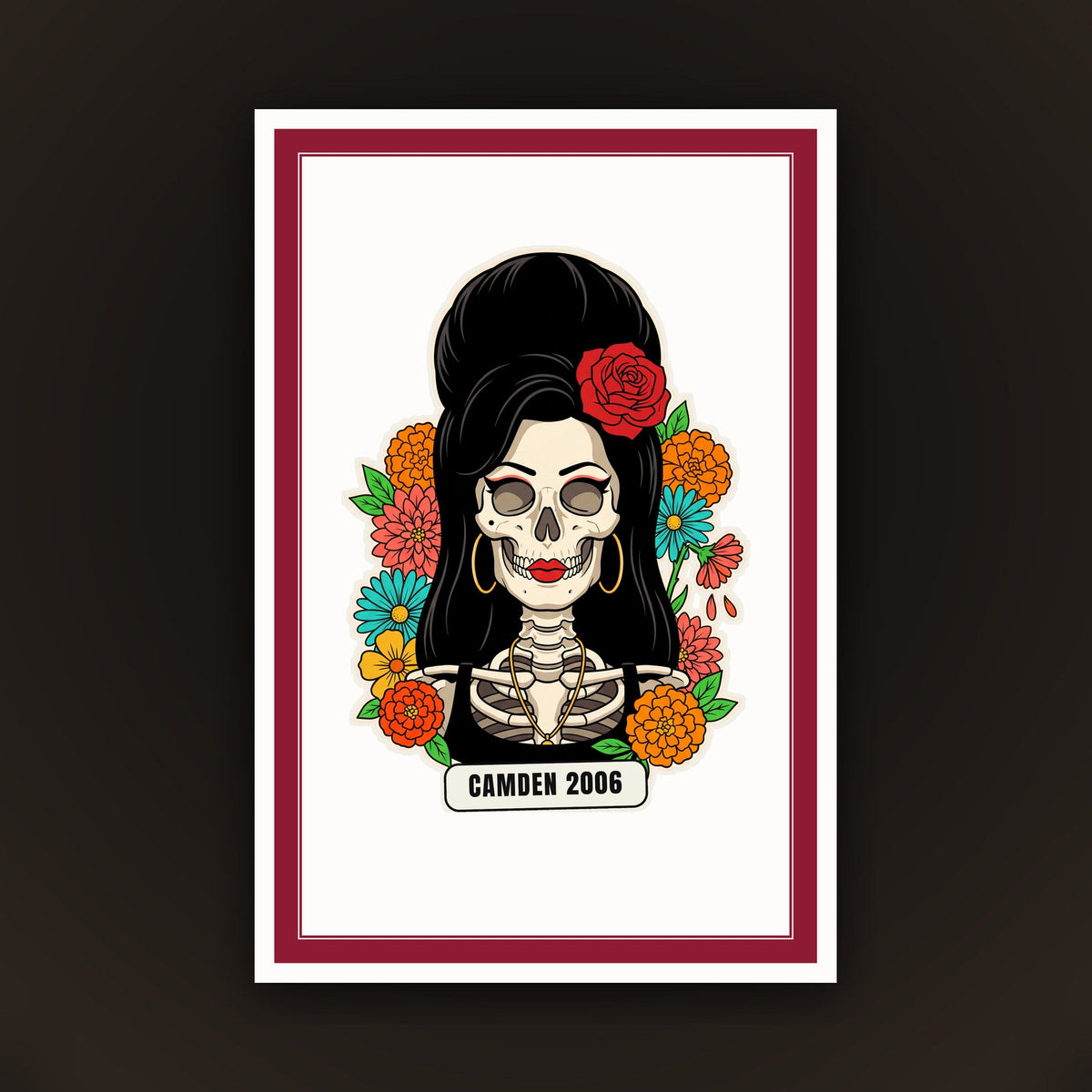 Calavera Camden 2006, card 10 x 15 con cornice vino