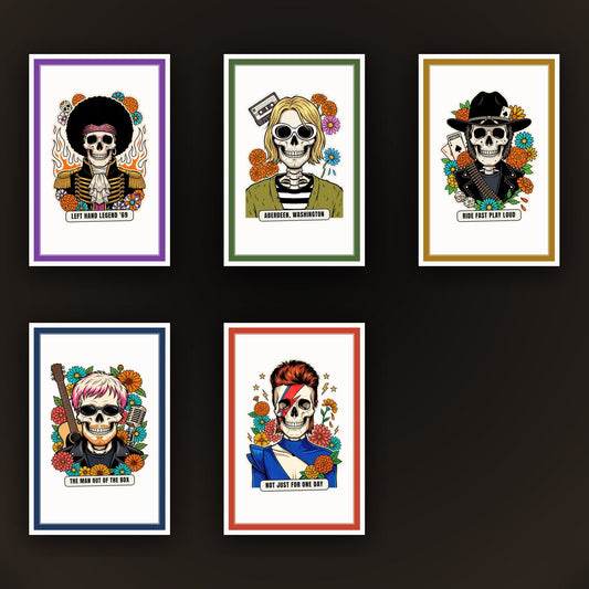 La collana delle Calaveras del Rock, sei card incorniciate