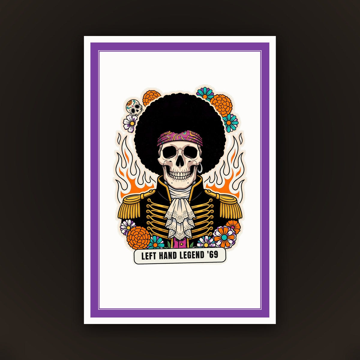 Calavera Left Hand Legend, card 10 x 15 con cornice viola