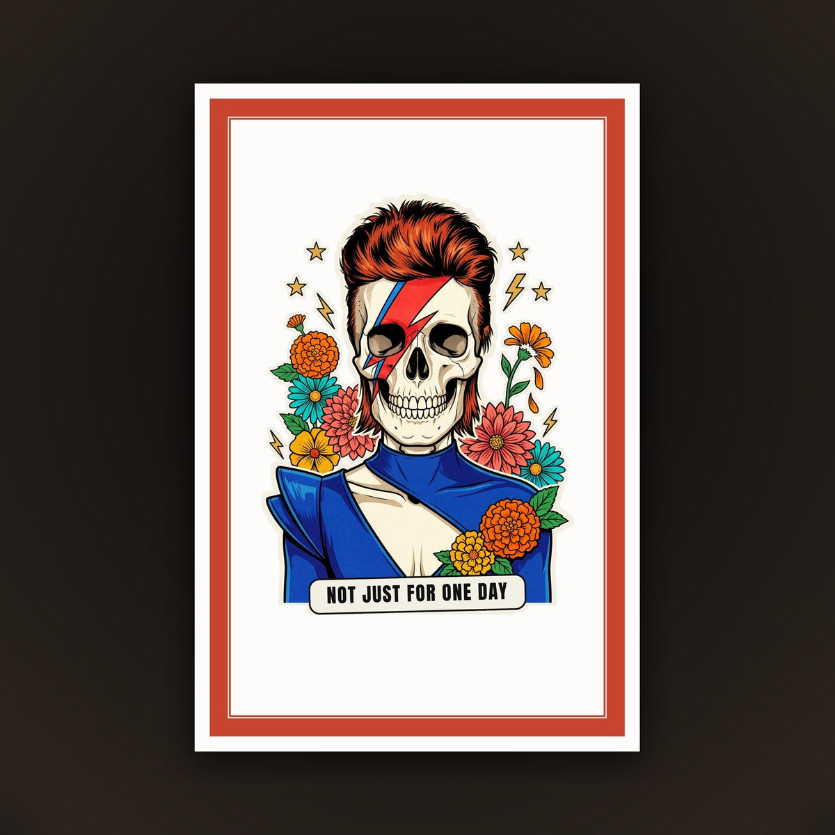 Calavera Not Just For One Day, card 10 x 15 con cornice rossa