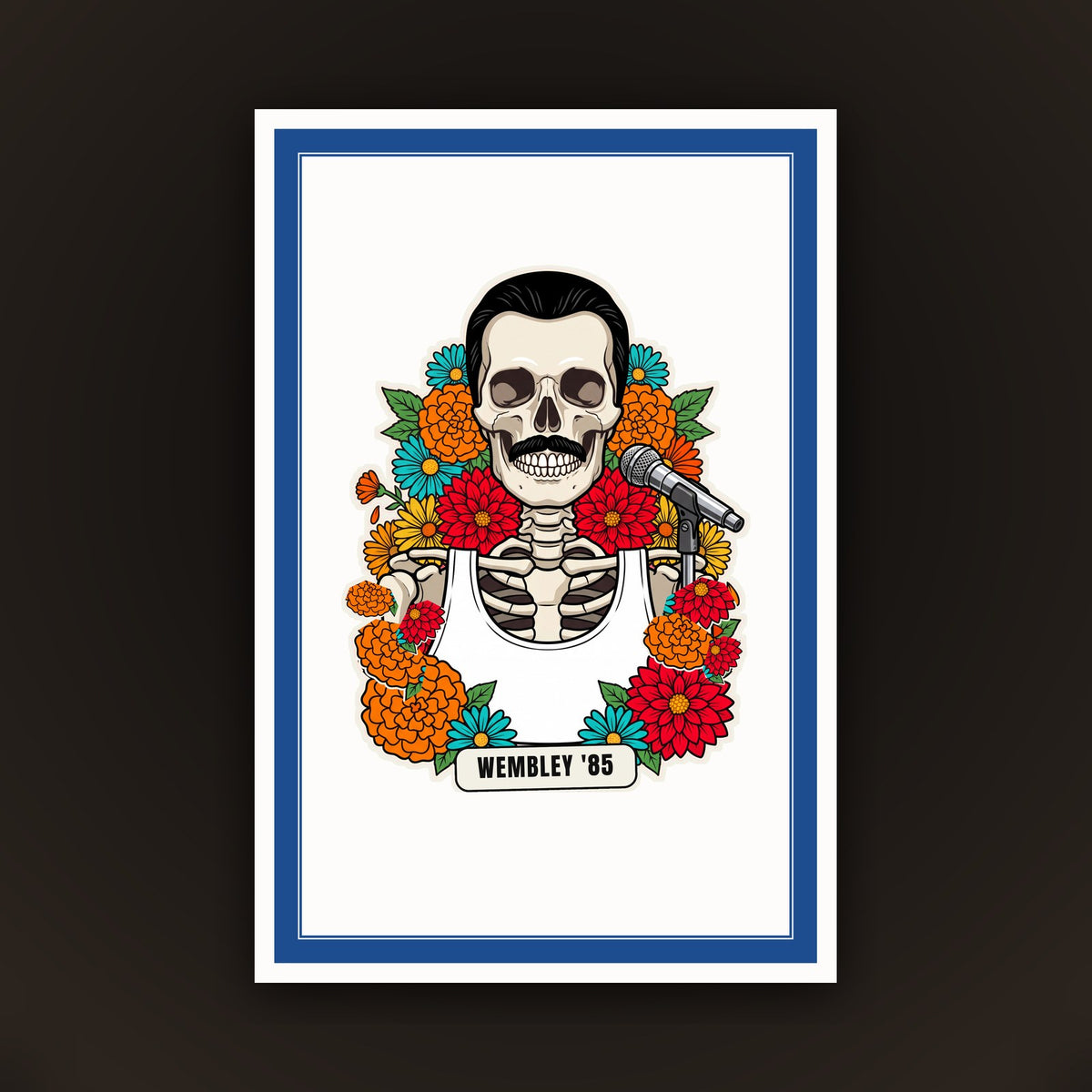 Calavera Wembley '85, card 10 x 15 con cornice blu