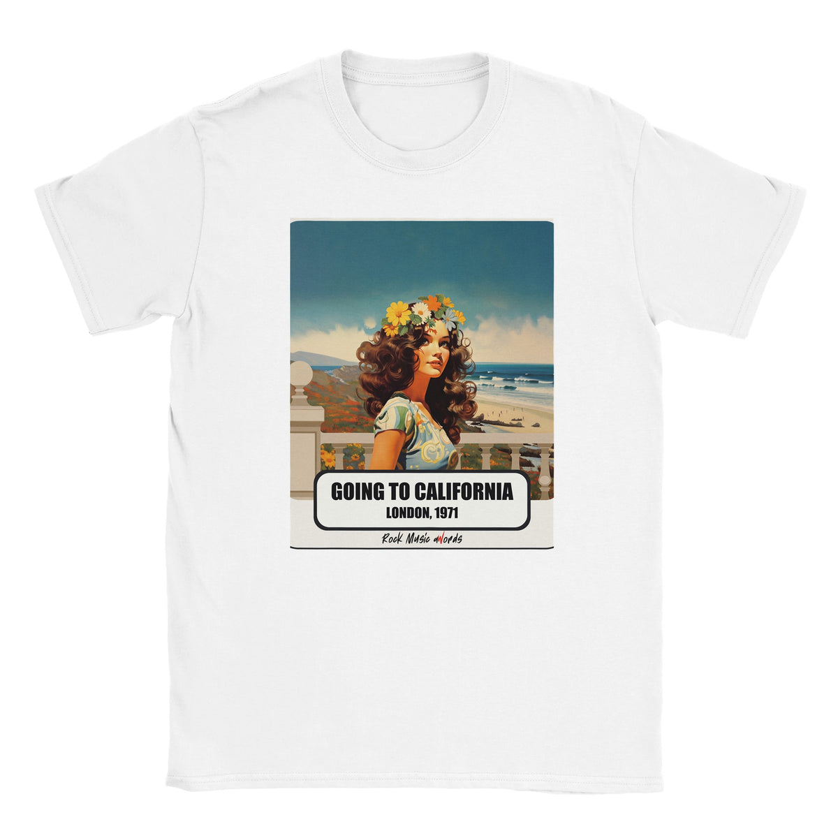 T-shirt bianca con la stampa Rock Art «Going to California – London, 1971»