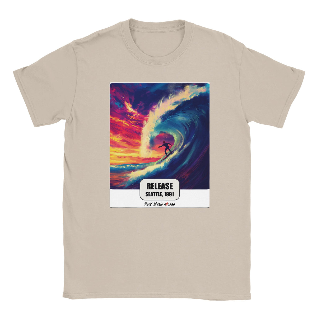 T-shirt color sabbia con la stampa Rock Art «Release – Seattle, 1991»