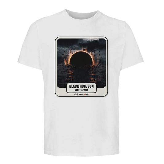 T-shirt premium bianco con la stampa Rock Art «Black Hole Sun»