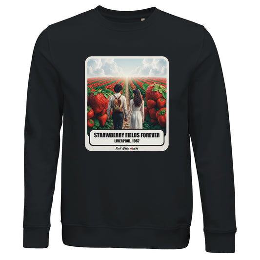 Felpa biologica nero con la stampa Rock Art «Strawberry Fields Forever»