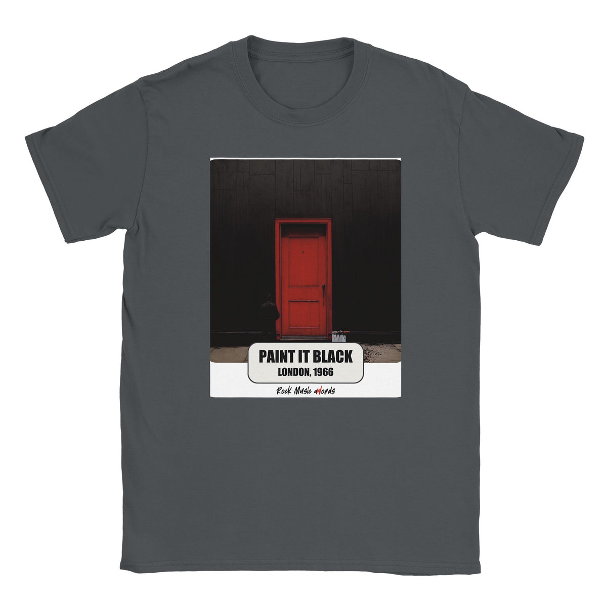 T-shirt grigio antracite con la stampa Rock Art «Paint It Black – London, 1966»