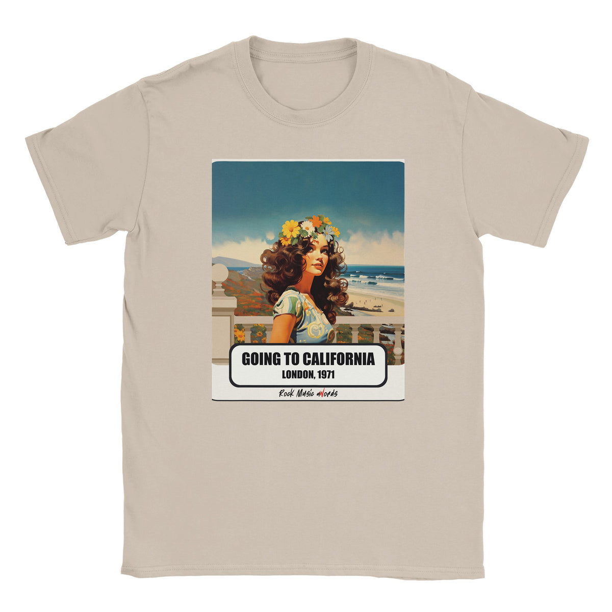 T-shirt color sabbia con la stampa Rock Art «Going to California – London, 1971»