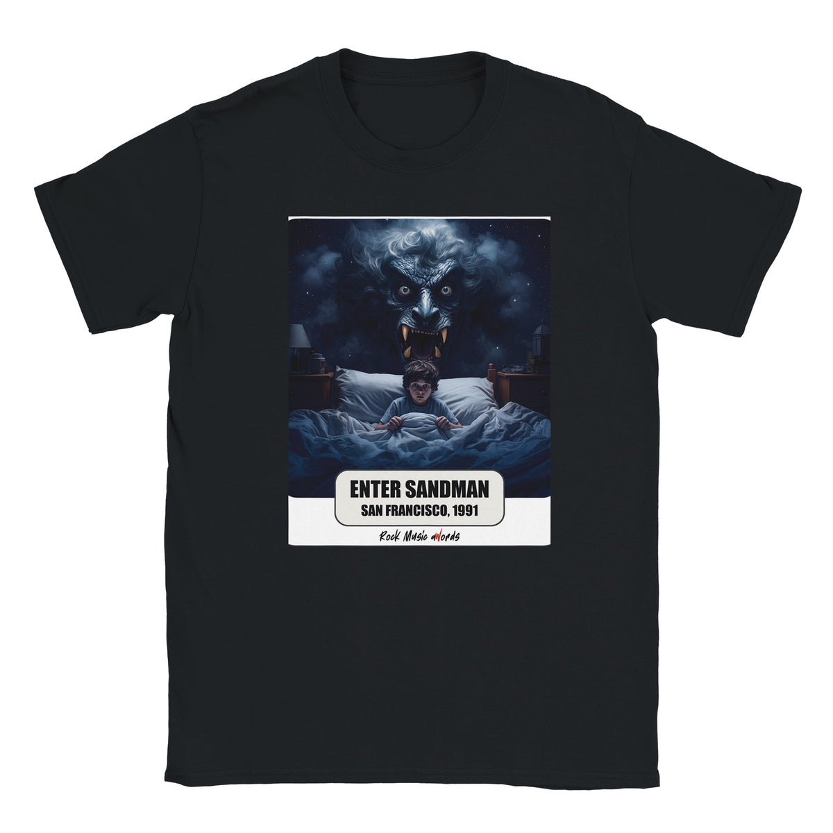 T-shirt nera con la stampa Rock Art «Enter Sandman – San Francisco, 1991»