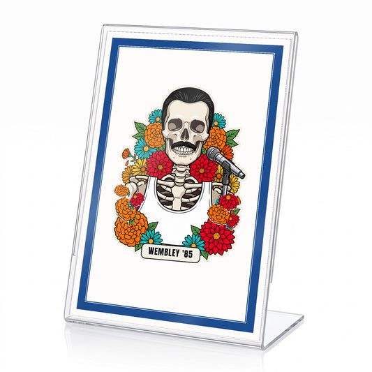 Portafoto a L in plexiglass trasparente con la Calavera Wembley '85 10 × 15 in piedi
