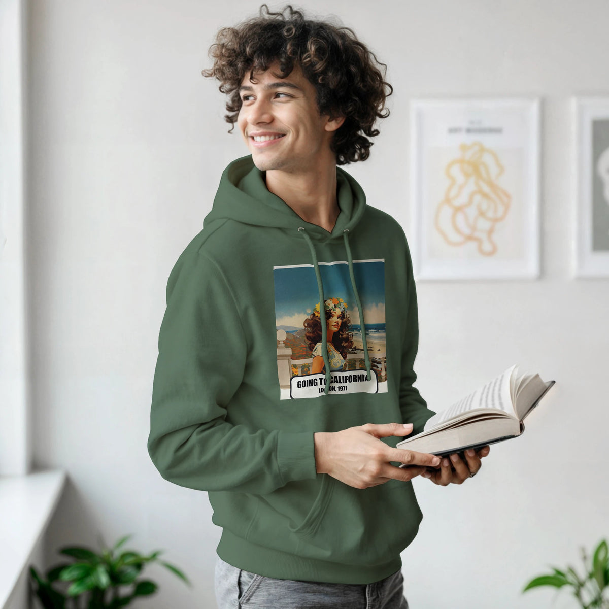 Felpa con Cappuccio con la stampa Rock Art «Going to California»: foto d'ambiente