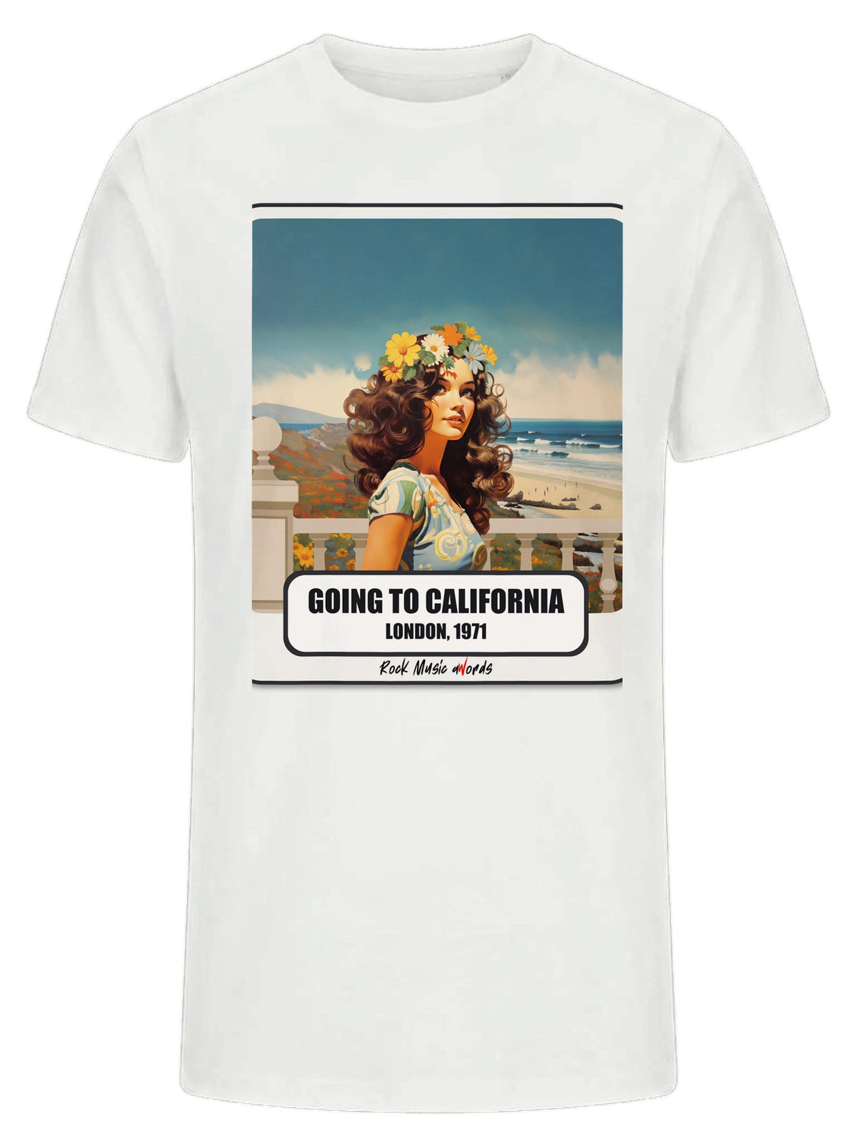T-Shirt Premium bianco con la stampa Rock Art «Going to California»