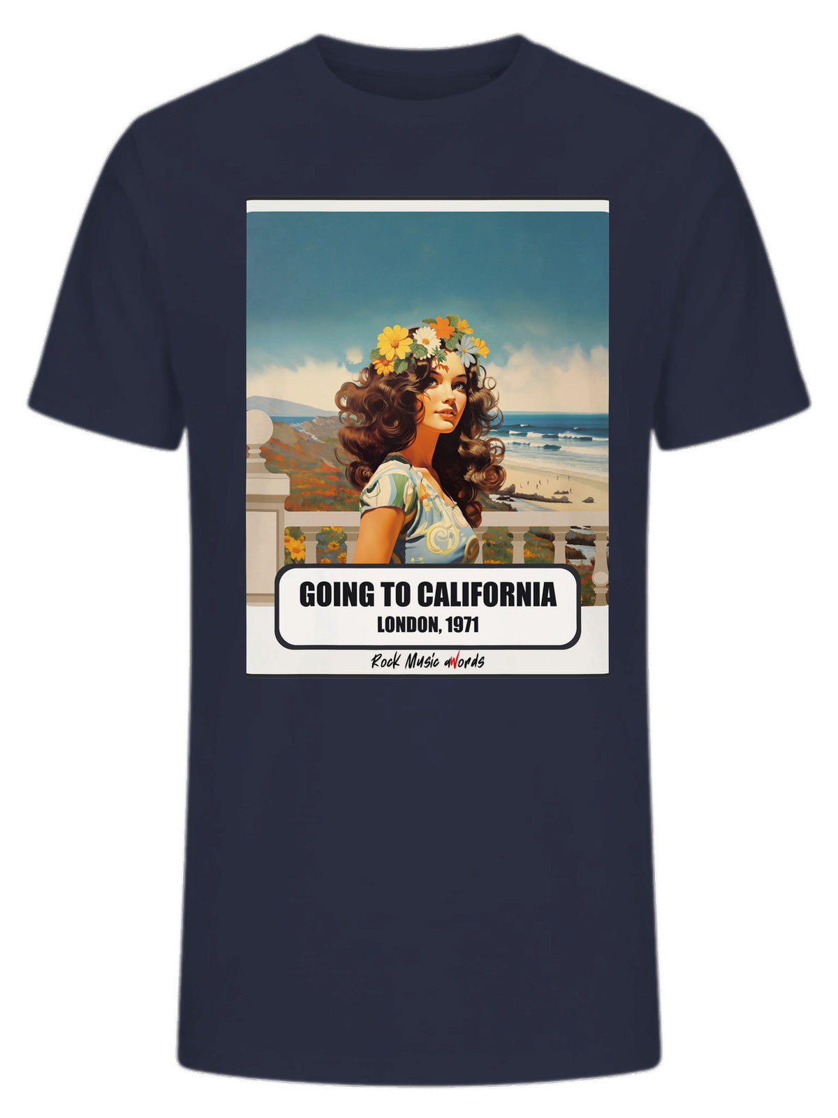 T-Shirt Premium blu navy con la stampa Rock Art «Going to California»