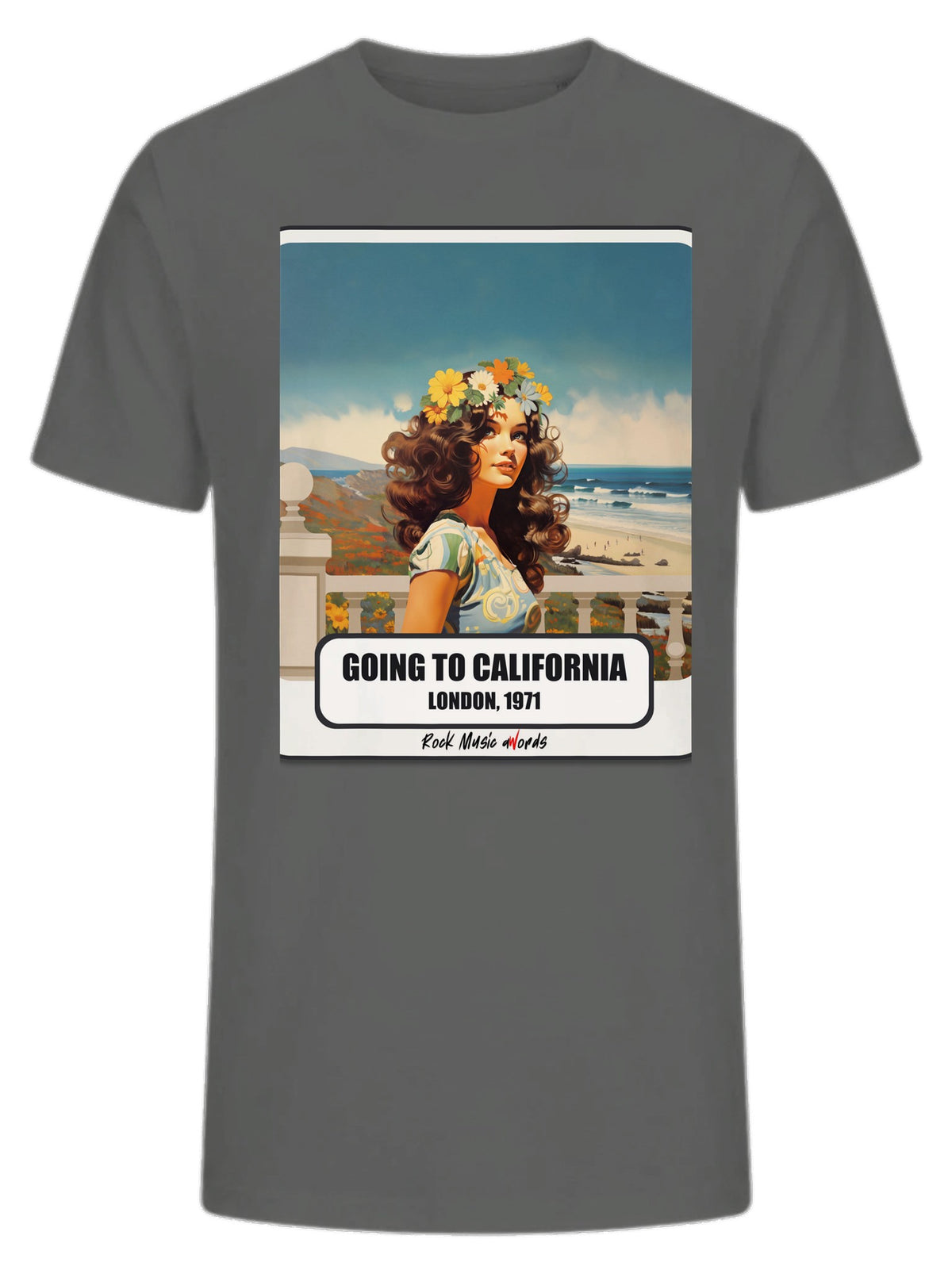 T-Shirt Premium grigio melange con la stampa Rock Art «Going to California»