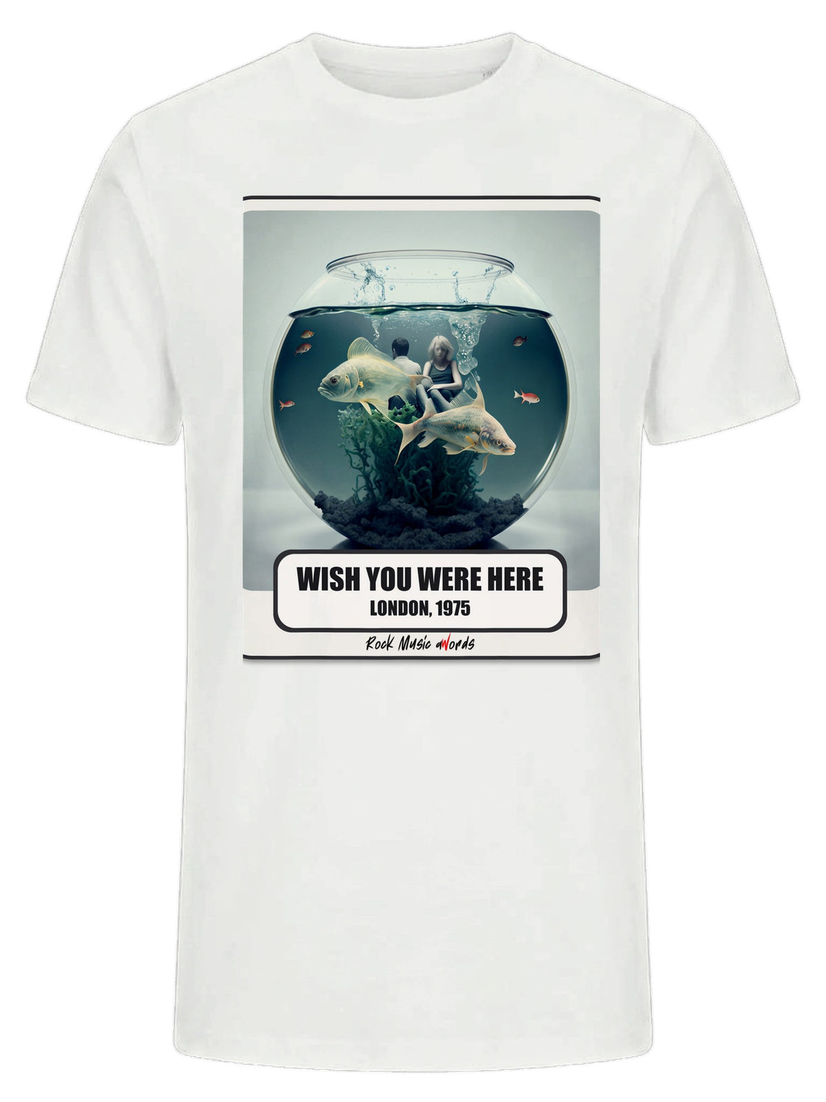 T-Shirt Premium bianco con la stampa Rock Art «Wish You Were Here»