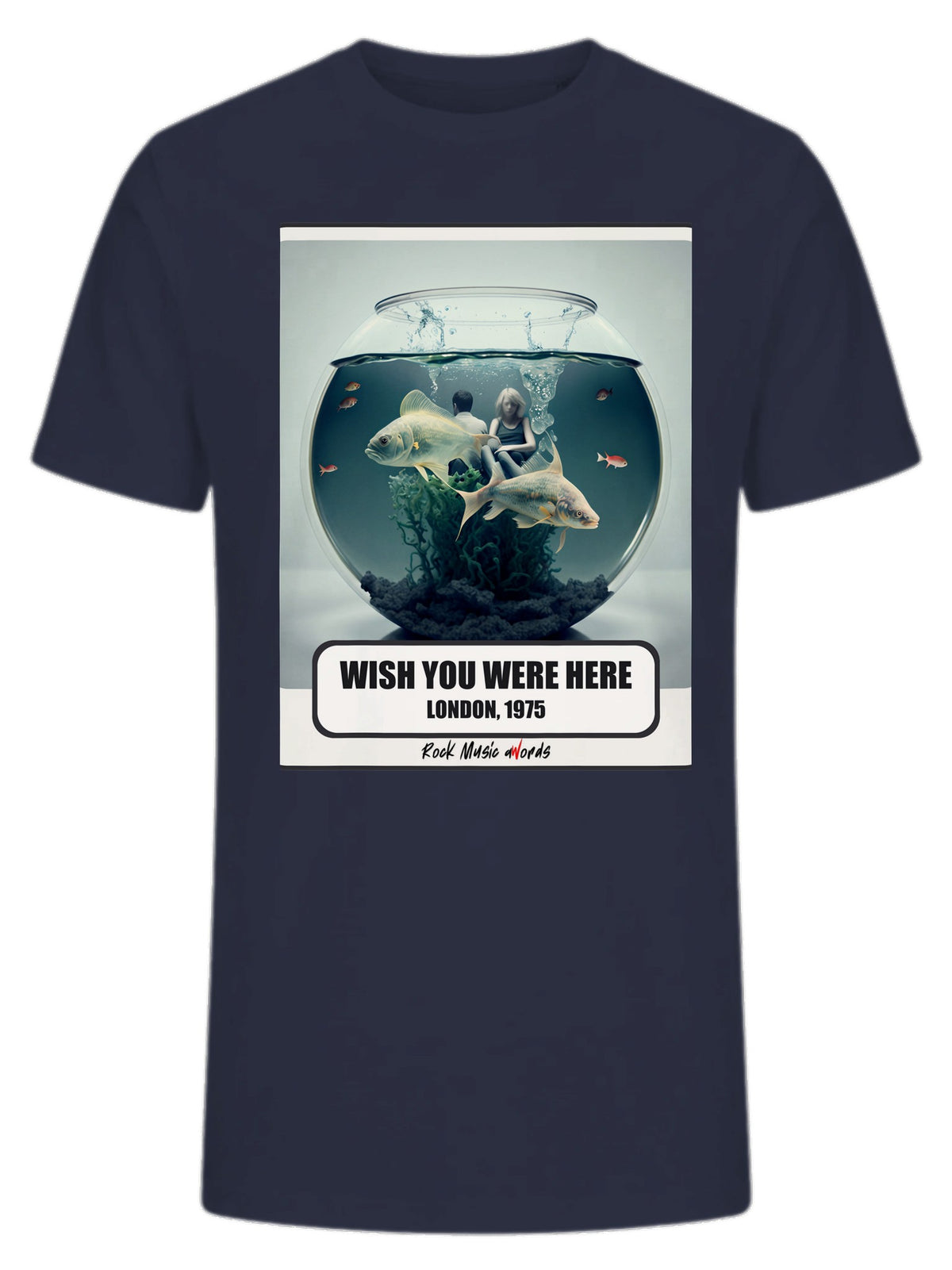 T-Shirt Premium blu navy con la stampa Rock Art «Wish You Were Here»