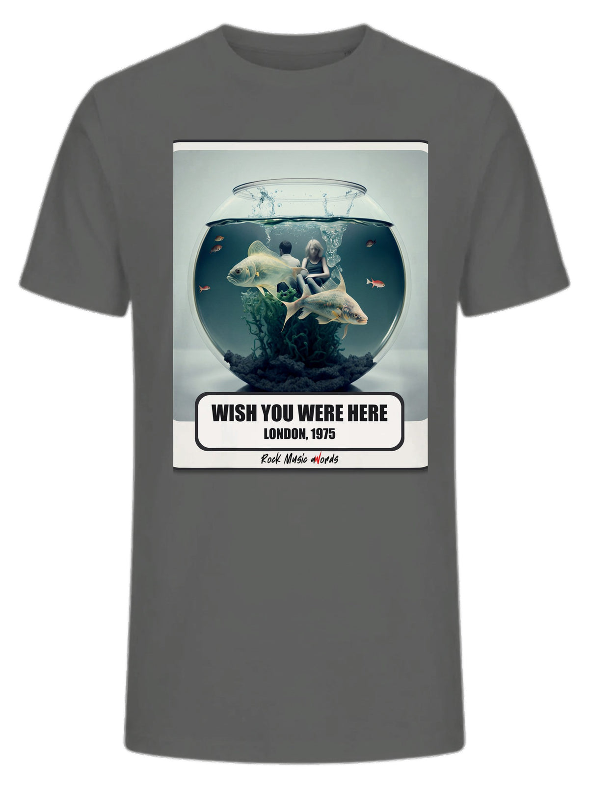 T-Shirt Premium grigio melange con la stampa Rock Art «Wish You Were Here»