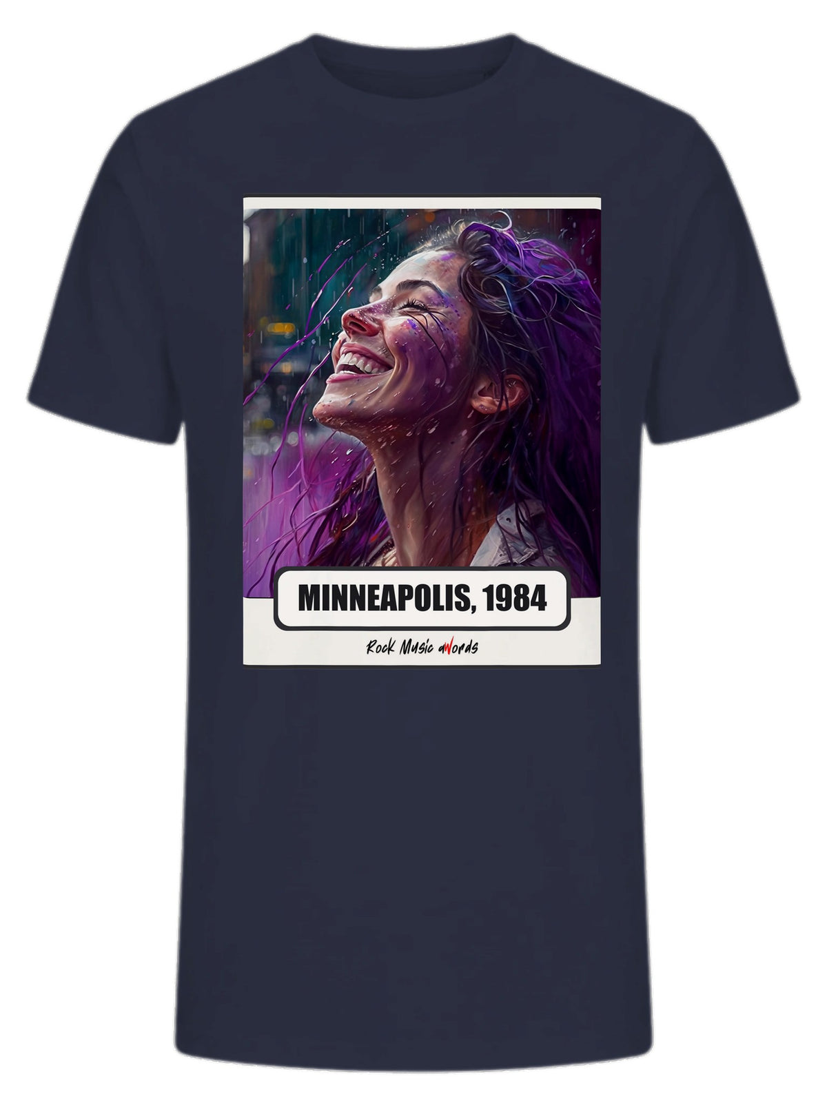 T-Shirt Premium blu navy con la stampa Rock Art «Purple Rain»
