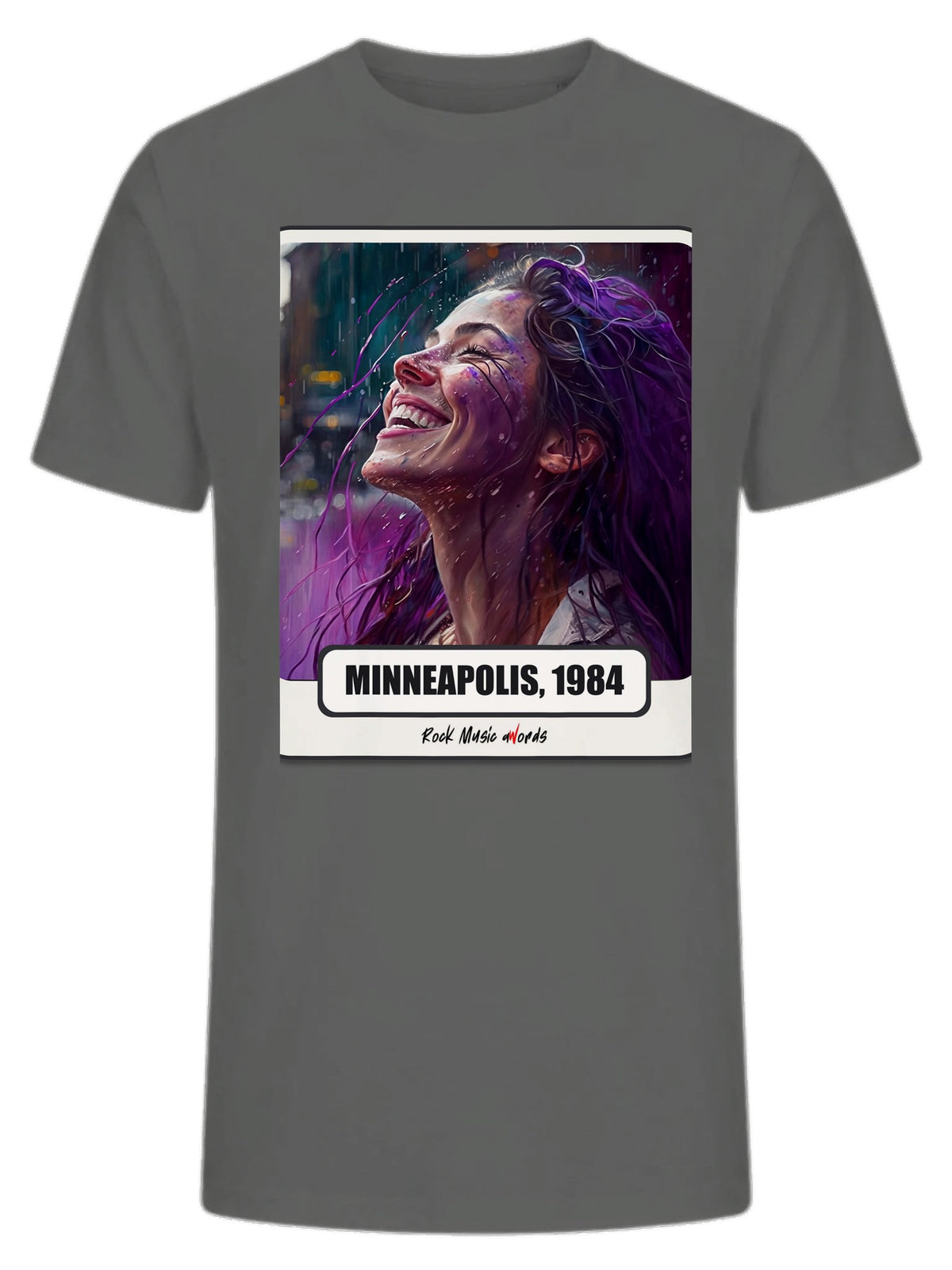 T-Shirt Premium grigio melange con la stampa Rock Art «Purple Rain»