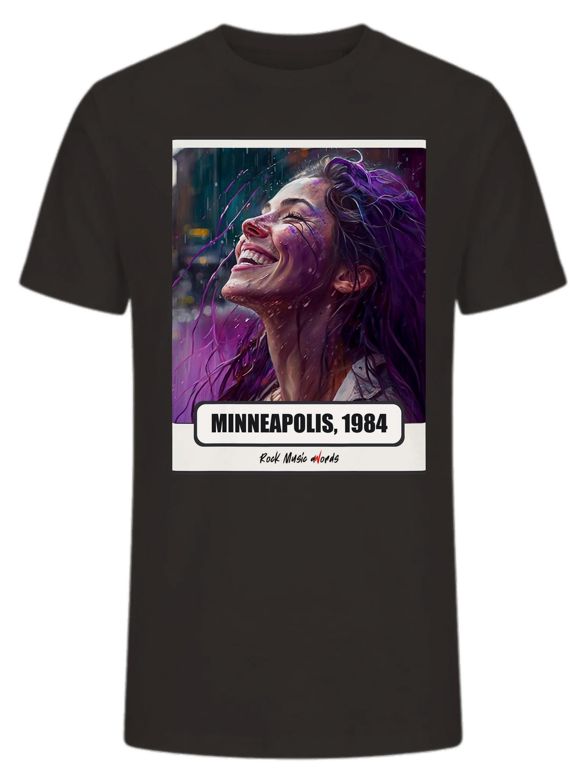 T-Shirt Premium nero con la stampa Rock Art «Purple Rain»