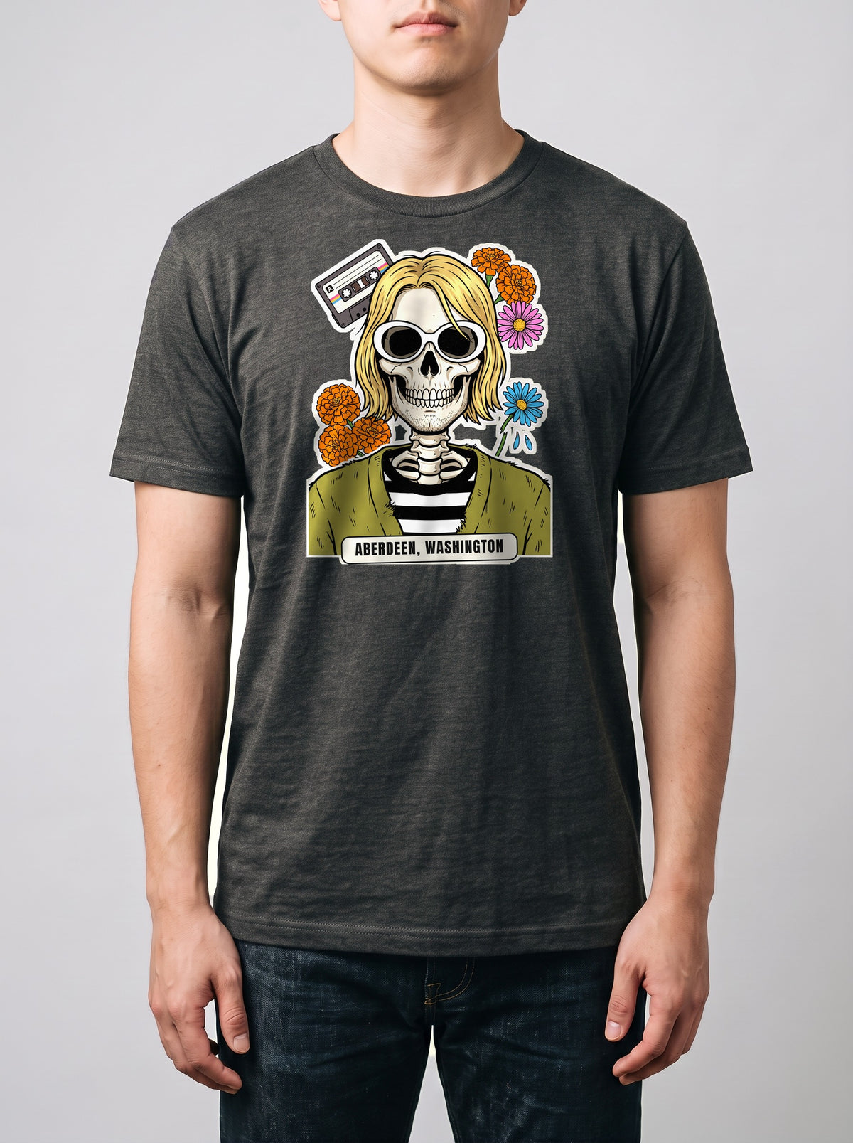 Corporatura media, 180 cm per 78 kg, con la t-shirt Premium grigio melange Aberdeen in taglia L (ricostruzione al computer)