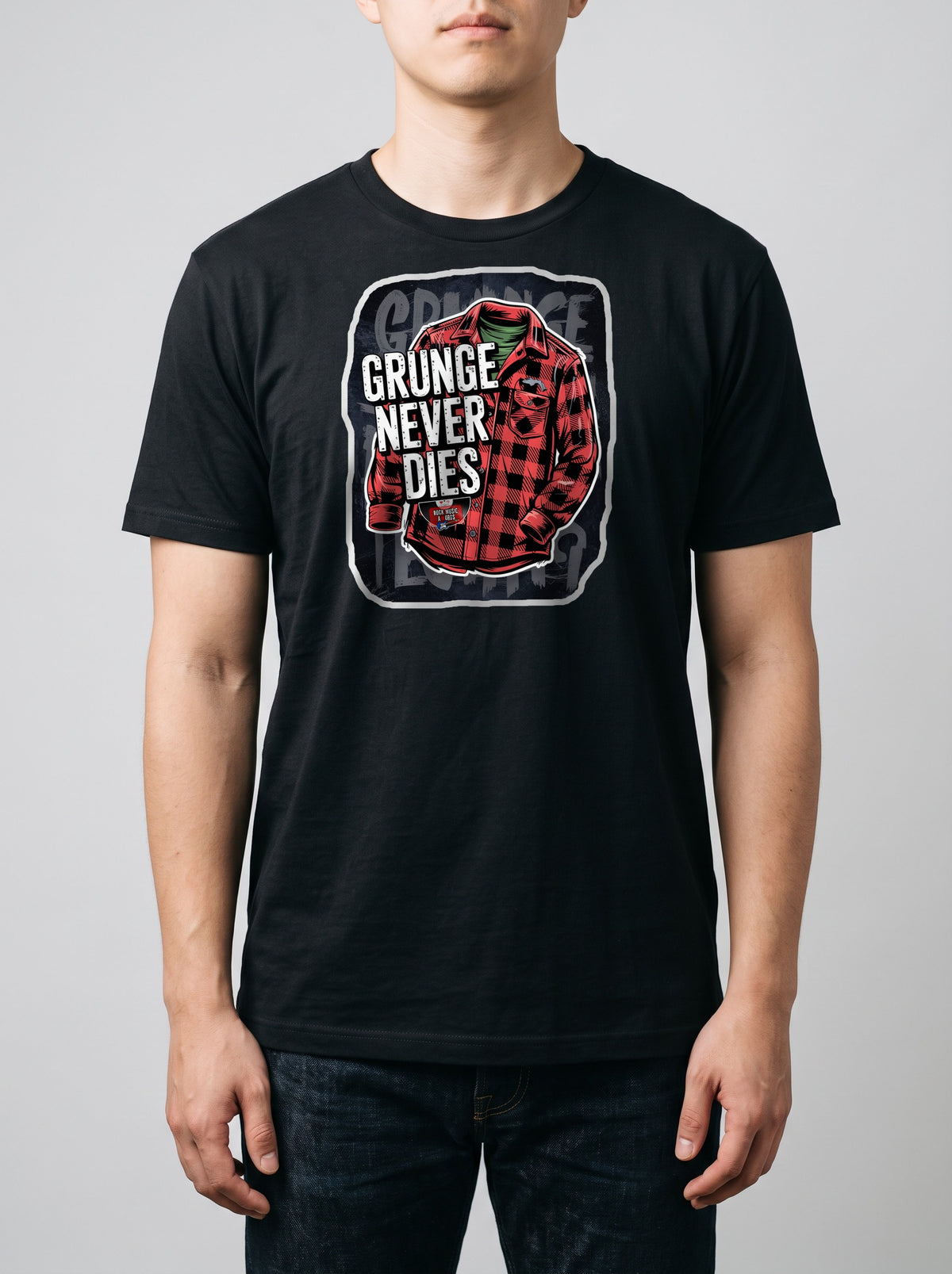 Prova sul modello — corporatura media, 180 cm per 78 kg, indossa la taglia L, versione «Grunge never dies» (ricostruzione al computer)